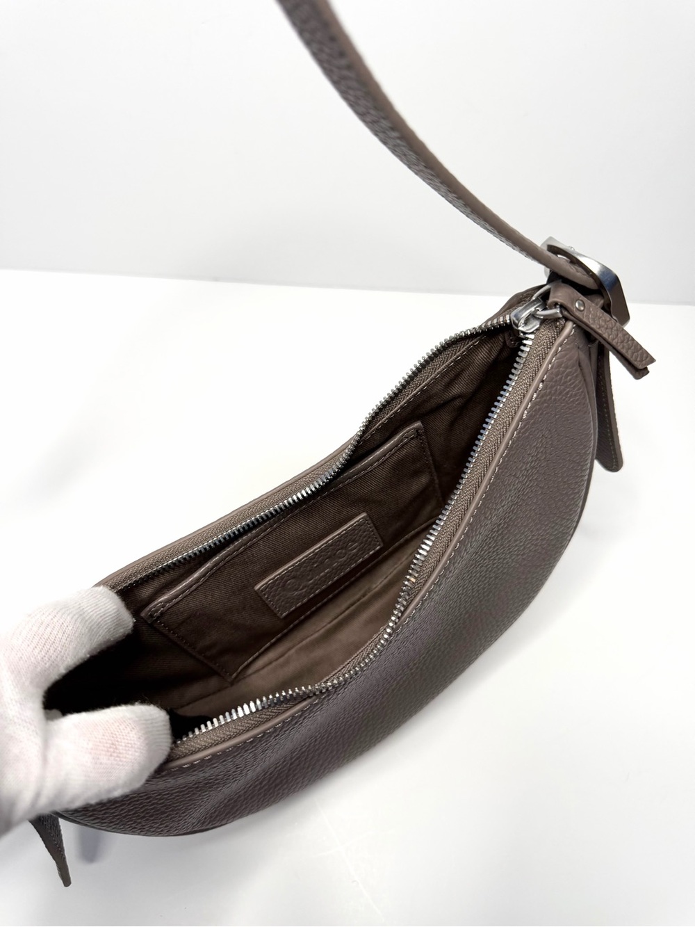Quince Italian Leather Convertible Mini Crescent Shoulder Bag - Taupe - Picture 7 of 9